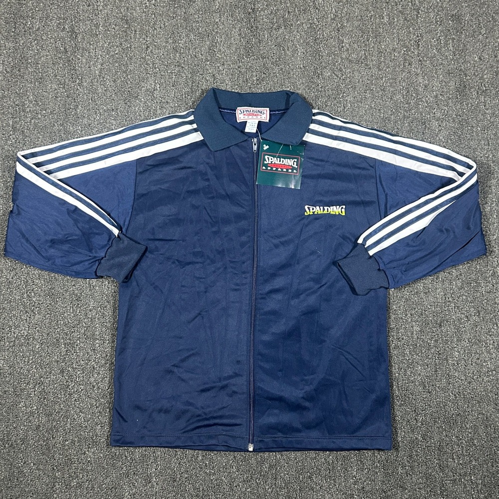 Spalding Track Jacket Boys L 14-16 Navy Blue NWT Vintage Style Striped Zip Up